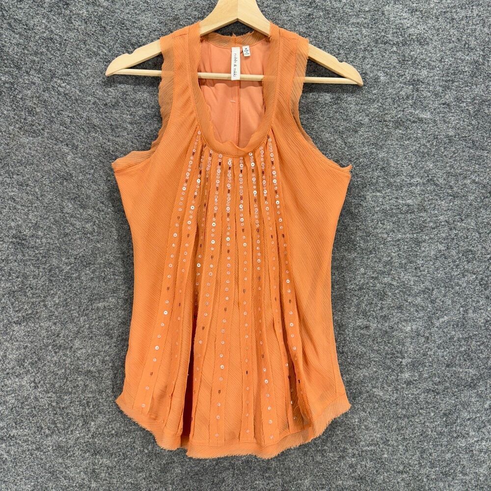 Robbi & Nikki Blouse Women M Medium Orange Sequin Sleeveless Lined Wide Strap